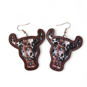 🌵 NEW Western Bull Head Wooden Inlay Earrings | Boho Cowgirl